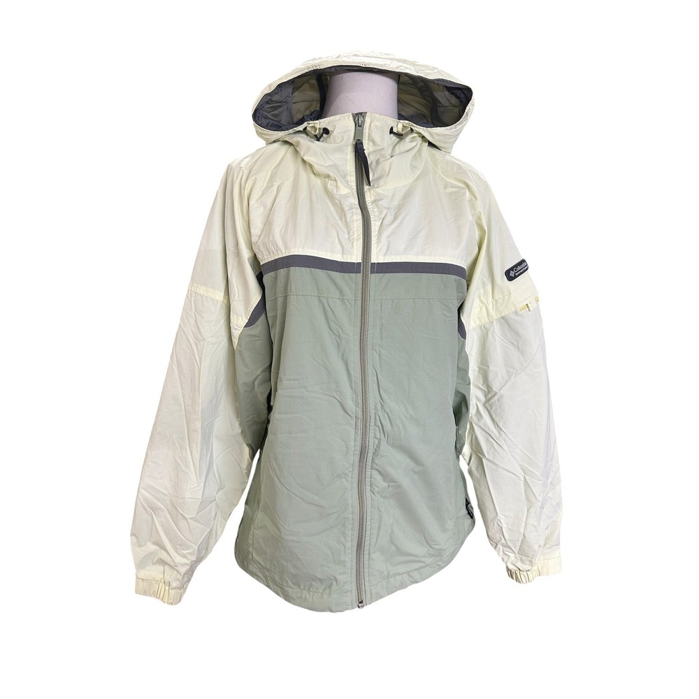Columbia Womens Packable Windbreaker Jacket Sage Green Yellow Size M RL2034